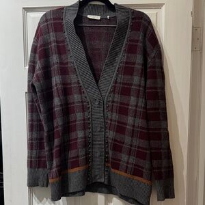 Sandro Plaid Open Front Cardigan